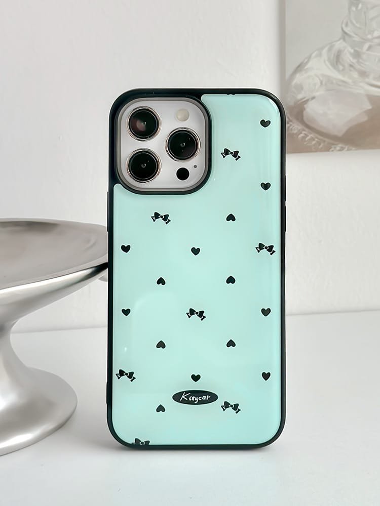 Love bows on light blue background phone case for Apple iPhone 16 Pro Max, featuring a romantic bow design on durable epoxy resin