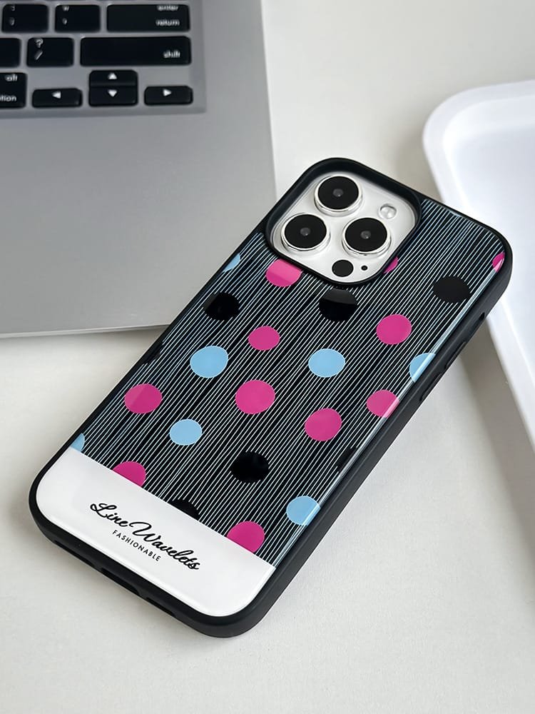 Colorful polka dots phone case for Apple iPhone 16 Pro Max, featuring a vibrant pattern on durable epoxy resin.