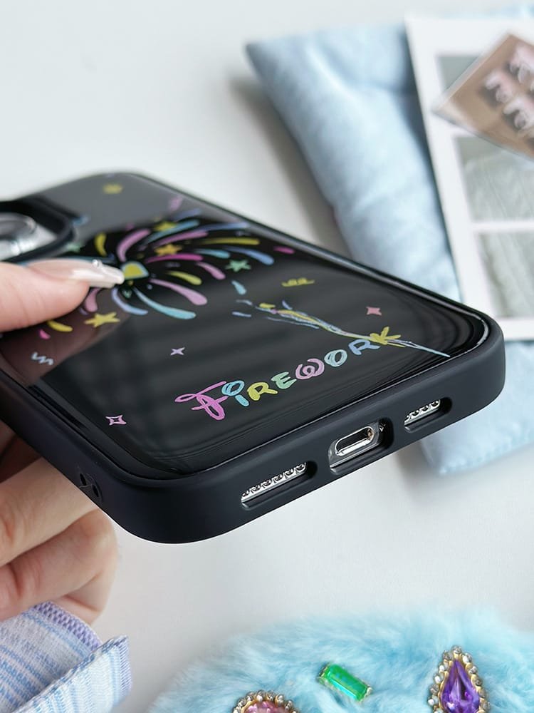 “Love Fireworks phone case for Apple iPhone 16 Pro Max, featuring a vibrant design with fireworks and heart motifs on durable epoxy resin.”