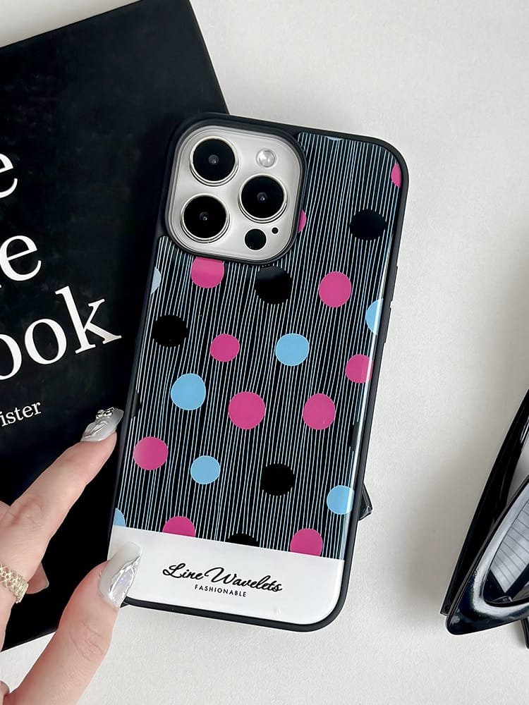 Colorful polka dots phone case for Apple iPhone 16 Pro Max, featuring a vibrant pattern on durable epoxy resin.