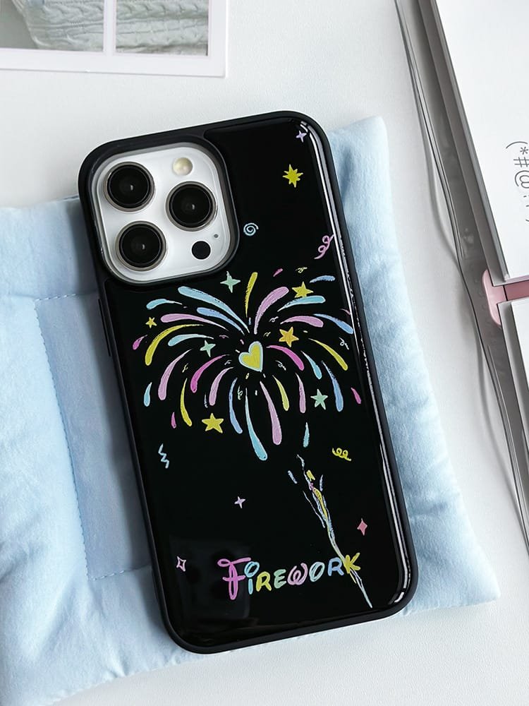 “Love Fireworks phone case for Apple iPhone 16 Pro Max, featuring a vibrant design with fireworks and heart motifs on durable epoxy resin.”