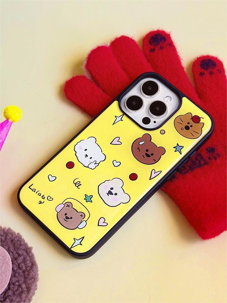 Cute bear on yellow background phone case for Apple iPhone 16 Pro Max, showcasing a fun bear design on durable epoxy resin