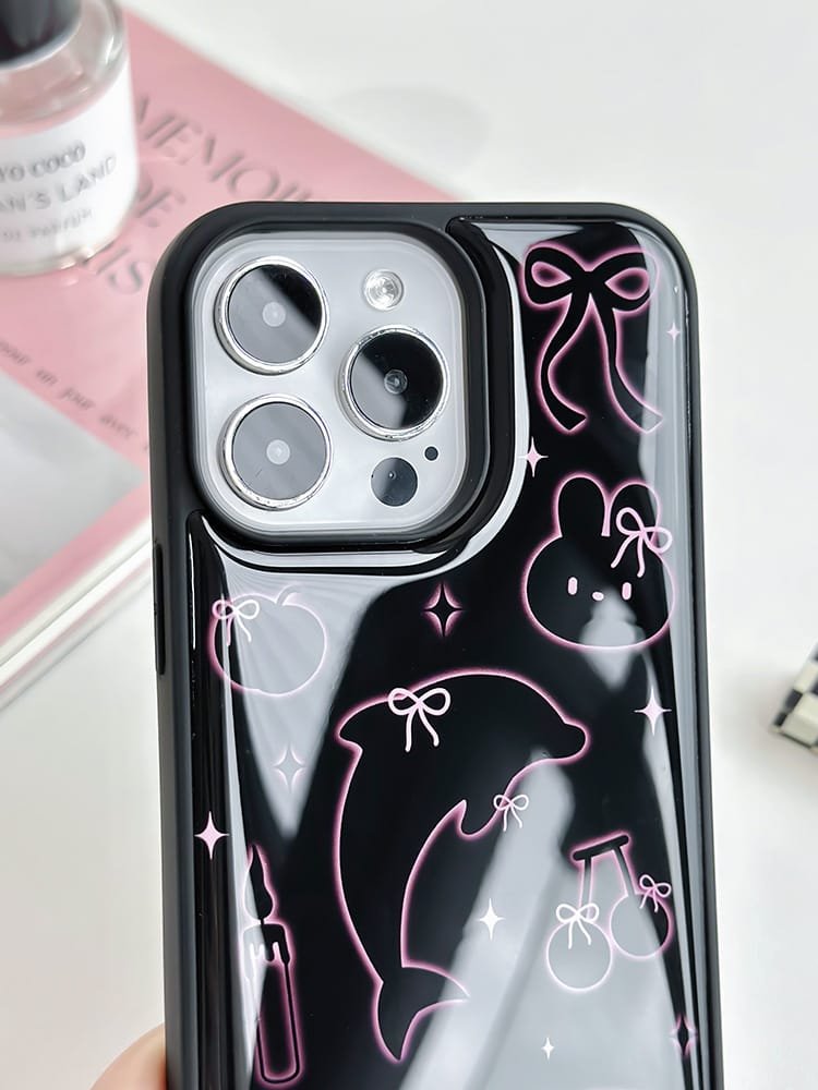 Dolphins and rabbits phone case for Apple iPhone 16 Pro Max showcasing playful animal designs and high-quality epoxy resin material.
