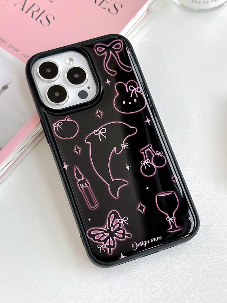 Dolphins and rabbits phone case for Apple iPhone 16 Pro Max showcasing playful animal designs and high-quality epoxy resin material.