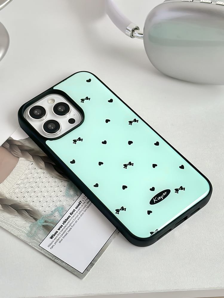 Love bows on light blue background phone case for Apple iPhone 16 Pro Max, featuring a romantic bow design on durable epoxy resin
