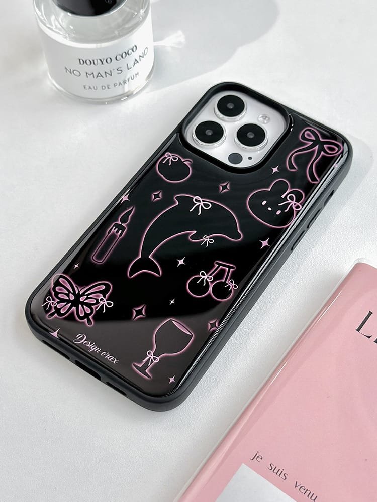 Dolphins and rabbits phone case for Apple iPhone 16 Pro Max showcasing playful animal designs and high-quality epoxy resin material.