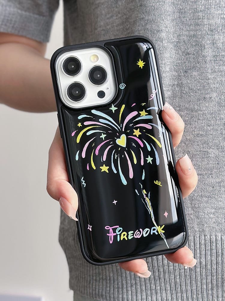 “Love Fireworks phone case for Apple iPhone 16 Pro Max, featuring a vibrant design with fireworks and heart motifs on durable epoxy resin.”