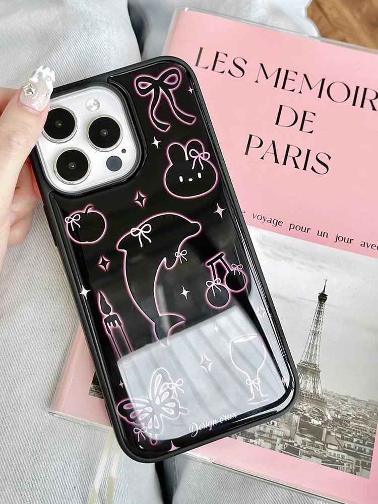 Dolphins and rabbits phone case for Apple iPhone 16 Pro Max showcasing playful animal designs and high-quality epoxy resin material.