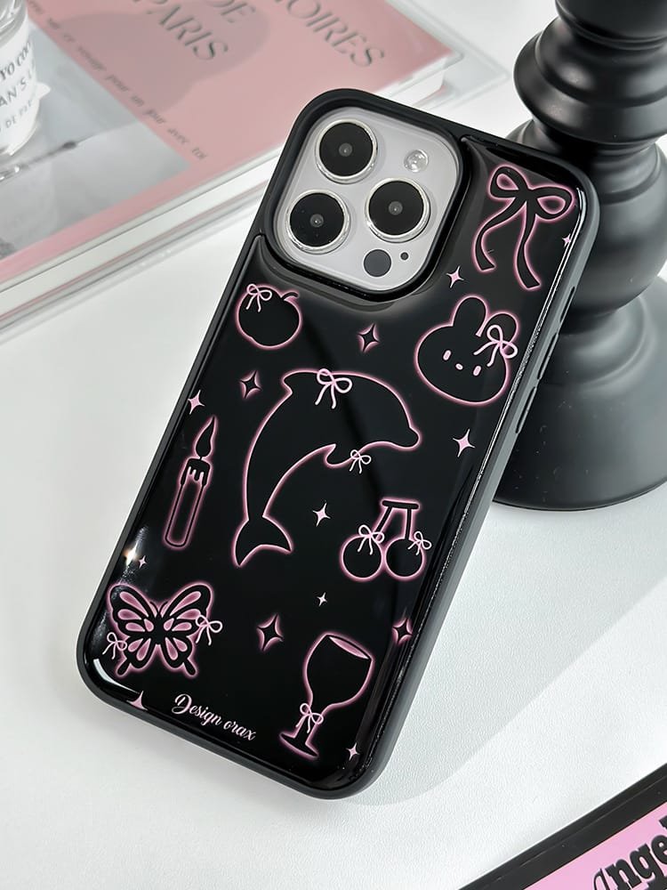 Dolphins and rabbits phone case for Apple iPhone 16 Pro Max showcasing playful animal designs and high-quality epoxy resin material.