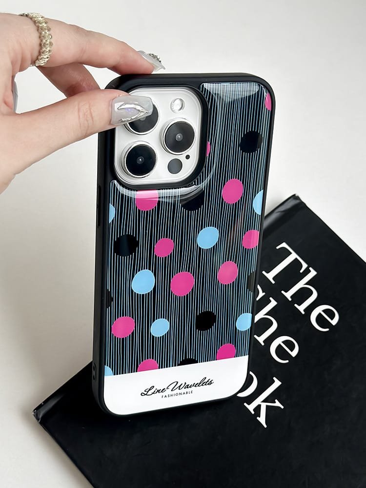 Colorful polka dots phone case for Apple iPhone 16 Pro Max, featuring a vibrant pattern on durable epoxy resin.