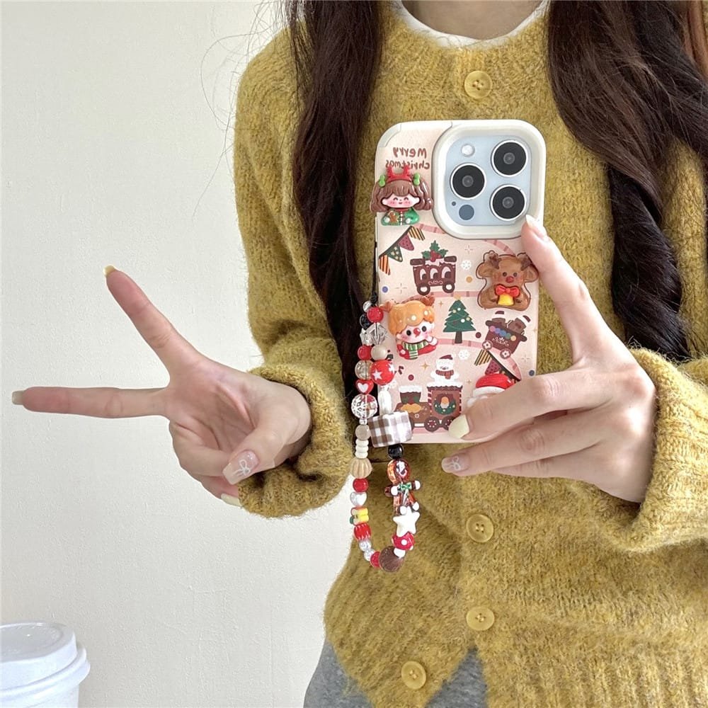 Three-dimensional Christmas doll cartoon TPU phone case for Apple iPhone 16 Pro Max, featuring a festive holiday design in flexible TPU material.