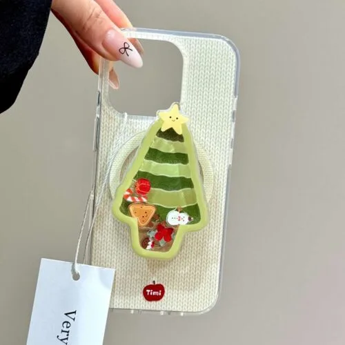 Apple iPhone 16 Pro Max Sweater Knit Christmas Tree Rocking Magnet Stand Acrylic Phone Case – Fits iPhone 16/15/14/13/12/11